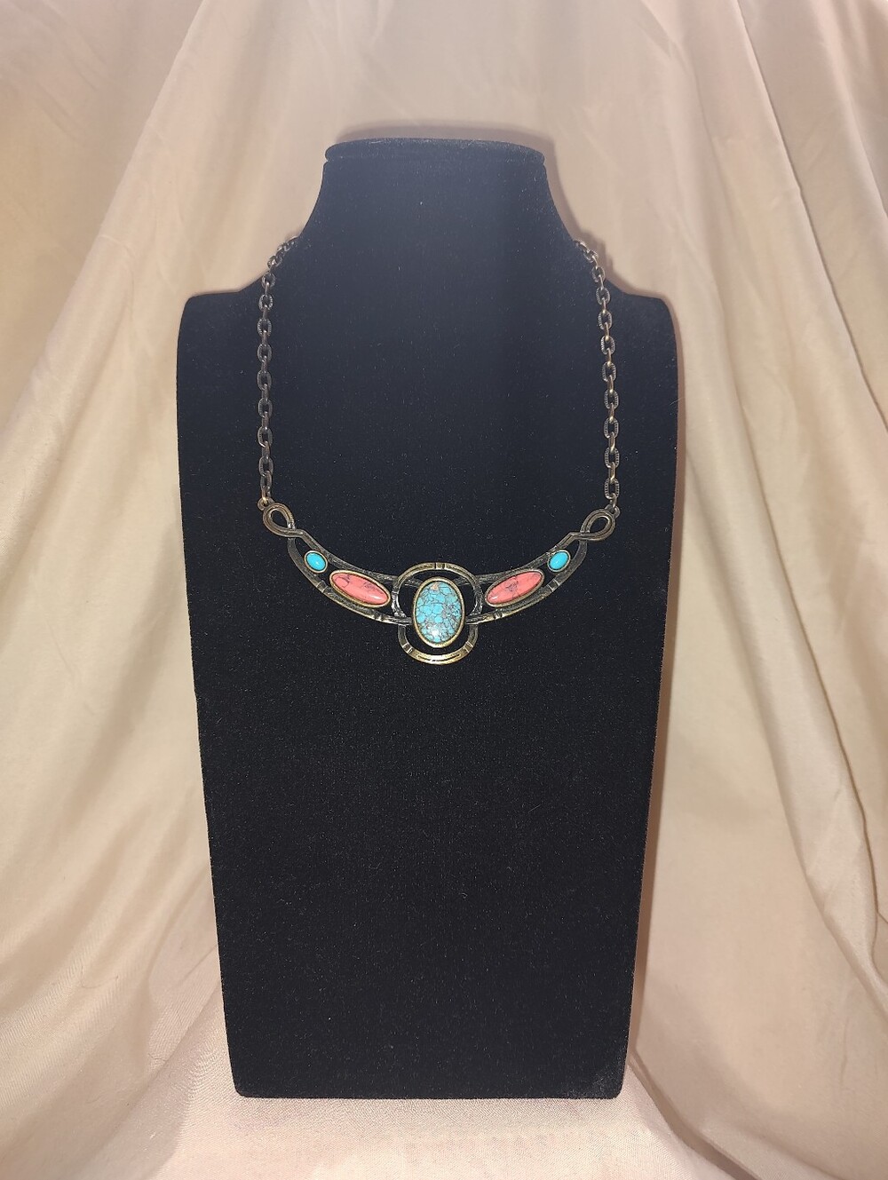 Emmons Faux Turquoise and Coral Accent Necklace